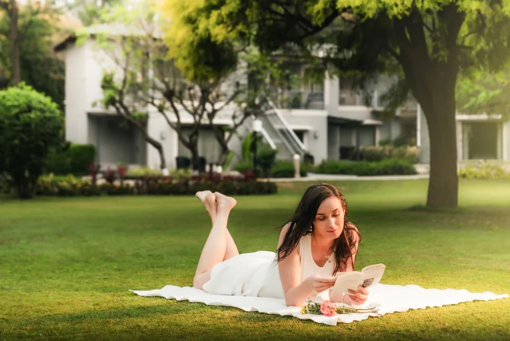 guest enjoying book reading in the lawn